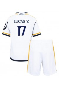 Fotbalové Dres Real Madrid Lucas Vazquez #17 Dětské Domácí Oblečení 2023-24 Krátký Rukáv (+ trenýrky)